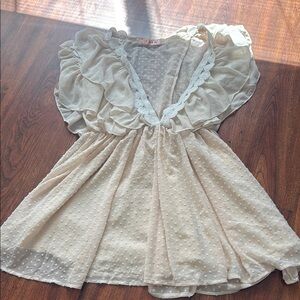 Beach Cream Ruffled Dress with Lace Trim